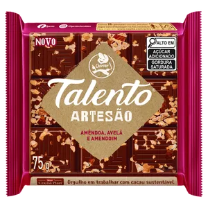 Chocolate Talento Artesão ao Leite Amêndoa, Avela e Amendoim 75g