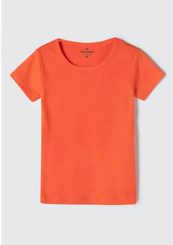 Blusa Básica Infantil Menina Manga Curta Slim Em Ribana - Laranja 006