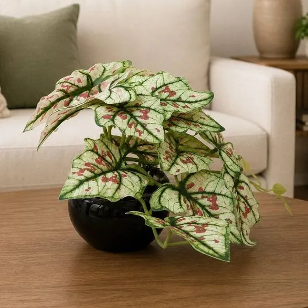 Planta Artificial Jiboia no Vaso Decorativo para Mesa e Escritório Branco Mesclado 17cm Planta Artificial Jiboia com Vaso Decorativo para Mesa Branco Mesclado