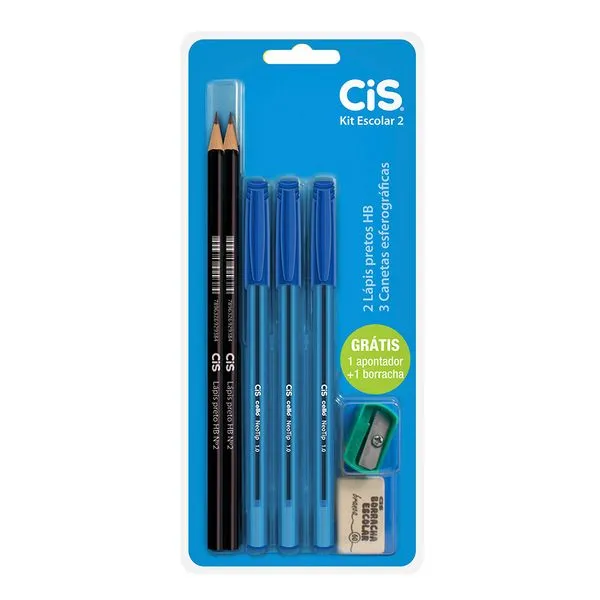 Kit Escolar Blister Com 2 Lápis, 3 Canetas, 1 Borracha E 1 Apontador - Cis