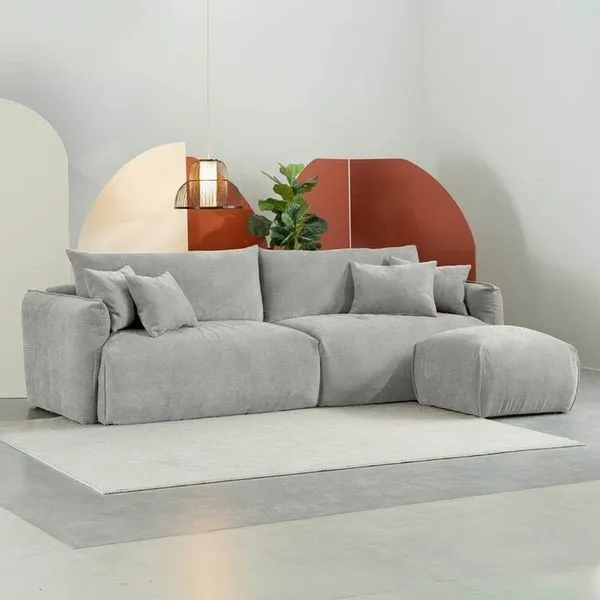 Conjunto Sofá 280cm e Puff Comfy CabeCasa MadeiraOriginals Cinza Mescla Cinza Mescla
