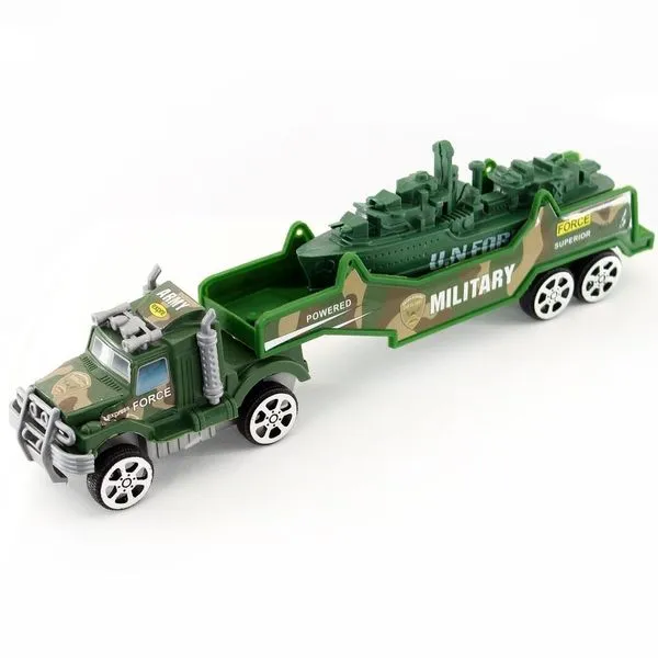Brinquedo Infantil Carreta a Fricção Militar com Caminhão de Carga e Navio Camuflado Verde Plástico Abs Brinquedo Infantil Carreta a Fricção Militar com Caminhão de Carga e Navio Camuflado Verde