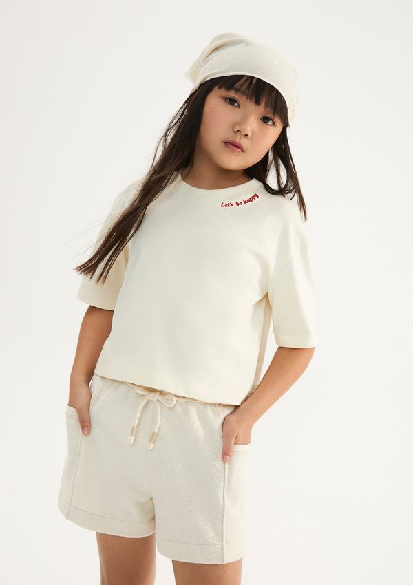 Shorts Infantil Menina Reto Com Linho - Creme 012
