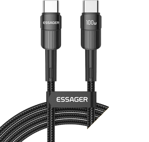 Cabo Essager USB-C para USB-C 2.0M Nylon 100W EXCTT1-XCA01 Preto
