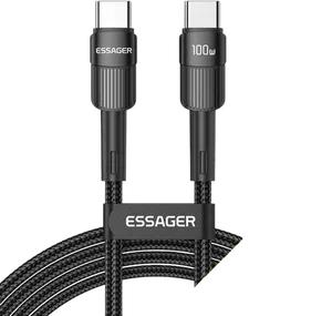 Cabo Essager USB-C para USB-C 2.0M Nylon 100W EXCTT1-XCA01 Preto