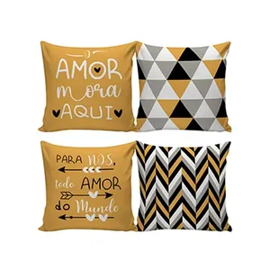 Kit Capa de Almofada Estampa Amor Microfibra Amarela e Preta Sortido 40x40cm 2 Peças CAL112152 - Nsw Decor