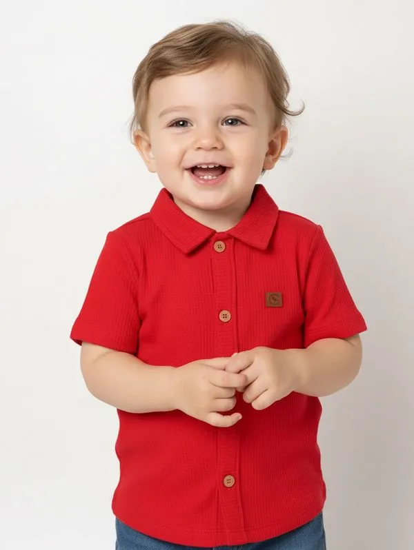 Camisa Malha Tricot Infantil Para Menino - VERMELHO 2