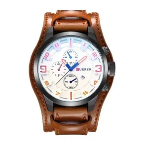 Relógio Esportivo Masculino Curren Pulseira de Couro Branco Estilo Casual para Uso Diário Relógio Masculino Curren Esportivo Pulseira de Couro Branco Elegante para Dia a Dia