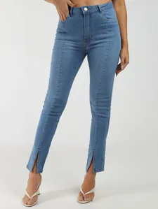 Calça Jeans Skinny Fenda Barra Feminina AZUL 44