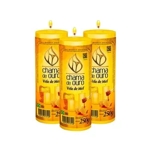 Kit 3 Velas Votiva Mel Amarela 250g - Chama de Ouro