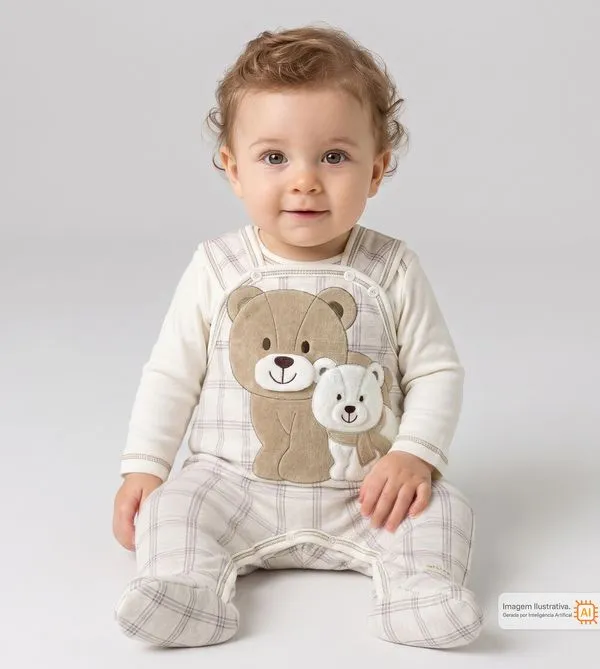 JardineiraBody Urso Xadrez Cru - P
