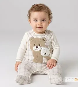 JardineiraBody Urso Xadrez Cru - P