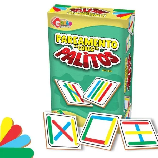 Jogo Educativo Pareamento de Cores em Palitos com 15 Cartas e 60 Peças MDF Colorido Carlu Brinquedos Jogo Educativo Pareamento de Cores com 15 Cartas e 60 Peças MDF Carlu Brinquedos