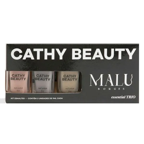 Kit Esmalte Cathy Beauty Malu Borges Essential Trio 3 Unidades de 9ml cada