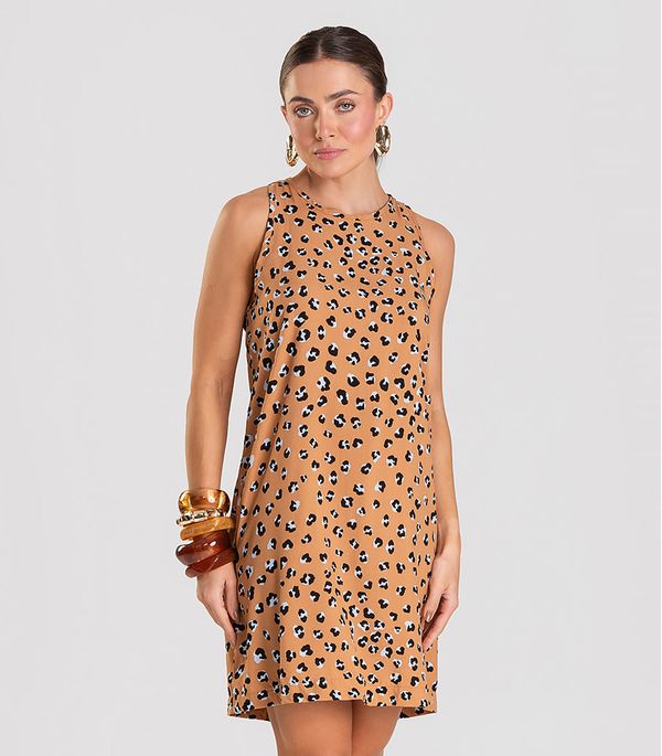 Vestido Curto Feminino Estampado Dianna Bege GG