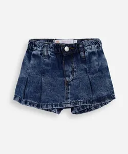 short saia infantil jeans com pregas azul 12-18