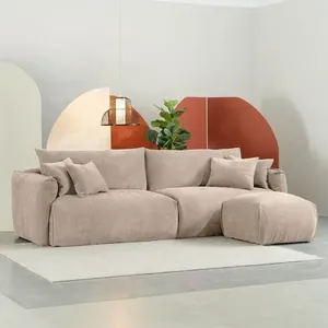 Conjunto Sofá 260cm e Puff Comfy CabeCasa MadeiraOriginals Bege Claro Bege Claro
