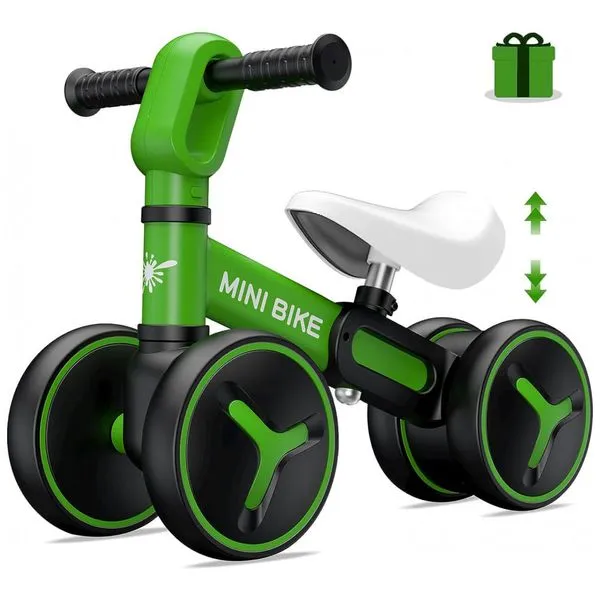 Bicicleta sem Pedal com 4 Rodas para Crianças de 1 a 3 Anos, YGJT, Verde 110v