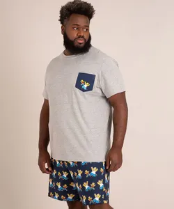 pijama plus size manga curta os simpsons com bolso cinza mescla GG2
