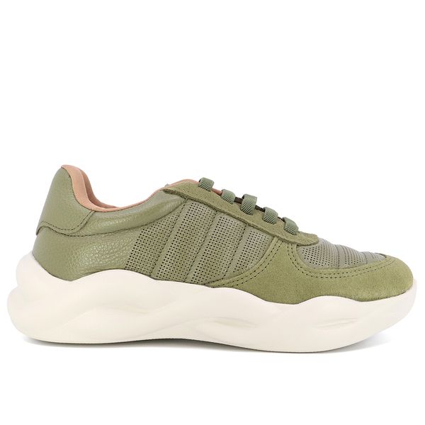 Tênis Casual Couro Verde Militar Laser 35