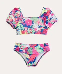 biquíni infantil floral com proteção uv50+ multicor 4