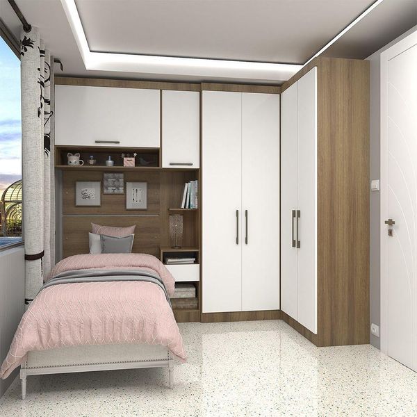 Quarto De Canto Solteiro Com Guarda Roupas Cabeceira E Mesa De Cabeceira Paris Luciane Móveis Avel