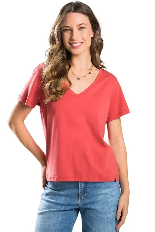Blusa Básica Gola v Egípcia Premium Rosa Clara ROSA CLARA/P