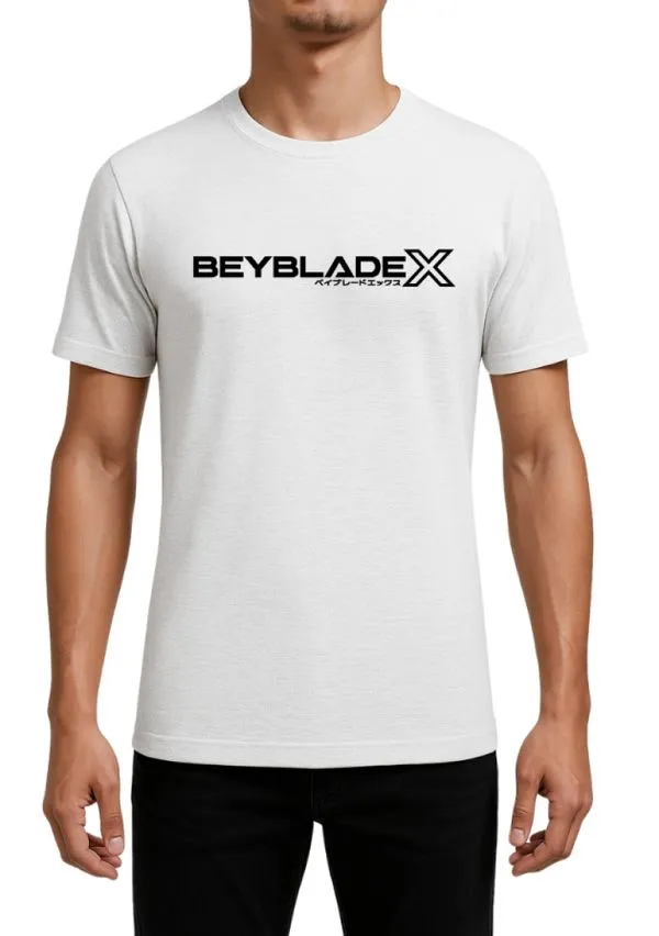 Camiseta Dry Fit Branca Manga Curta Beyblade X Logotipo 08 / Branca