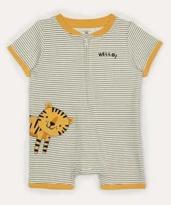 macacão infantil curto com zíper leão bordado off white 6-9