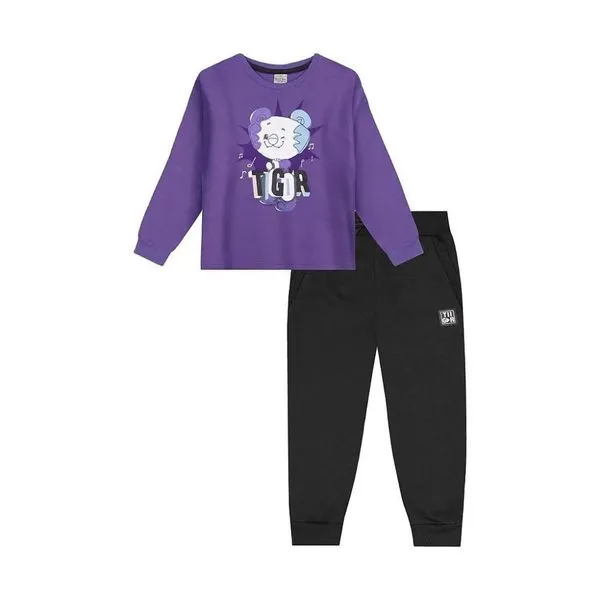 Conjunto Manga LongaTigor T Tigre Musical Roxo e Preto 1