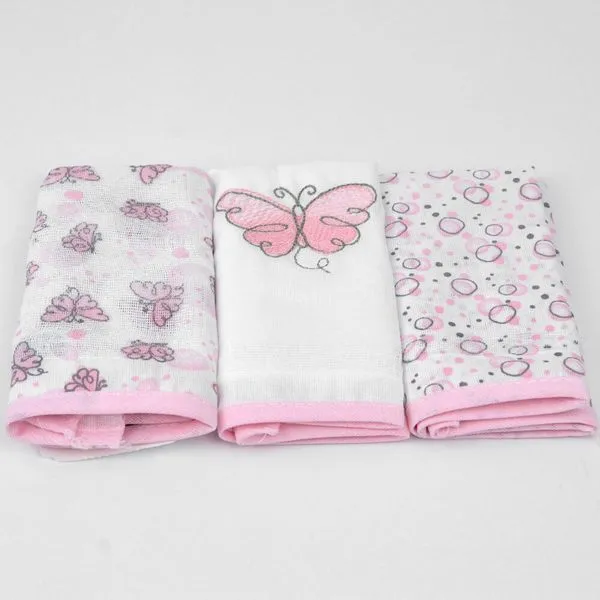 Kit Panos de Boca Composê com 3 Unidades Borboleta Rosa