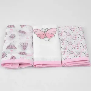 Kit Panos de Boca Composê com 3 Unidades Borboleta Rosa