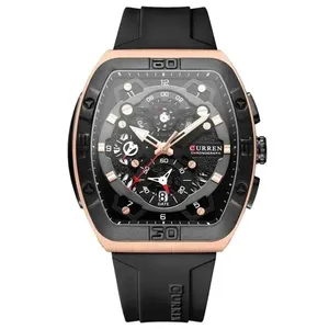 Relógio Cronógrafo Masculino Tonneau Design Esportivo com Pulseira de Silicone Preto Curren Relógio Masculino Cronógrafo Tonneau Esportivo com Pulseira de Silicone Preto Curren