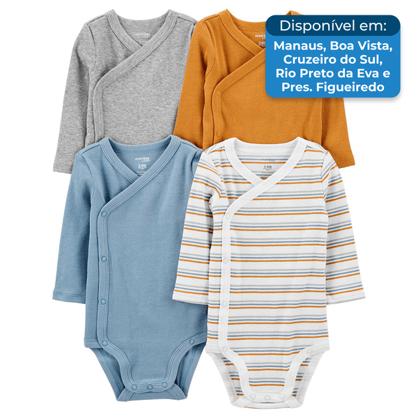 Conjunto Body 4 Peças 24M Carter's Simple Joys Listras Manga Comprida A-BI
