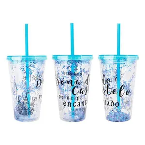 Copo De Plástico 450Ml Shine Teen Com Canudo - Art Brink