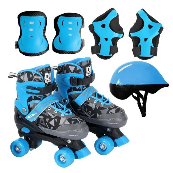 Kit Patins Roller Ajustável 34 a 37 com Capacete e Proteções Azul DM Toys Kit Patins Roller Ajustável 34 a 37 com Proteções Azul DM Toys