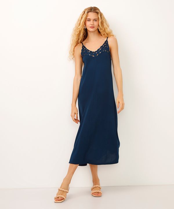 vestido midi alça fina arabesco azul G