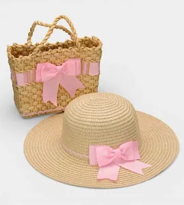 Bolsa de Palha com Chapéu Laço Rosa Rosa