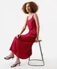 vestido midi feminino de viscose evasê com recortes rosa GG