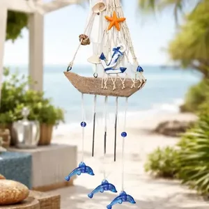 Sino dos Ventos Náutico Barco Veleiro com Tubos Metálicos e Elementos Decorativos Artesanais Dantas Sino dos Ventos Náutico Barco Veleiro Artesanal com Tubos Metálicos Dantas