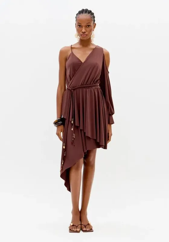 Vestido Curto Assimétrico Marrom P
