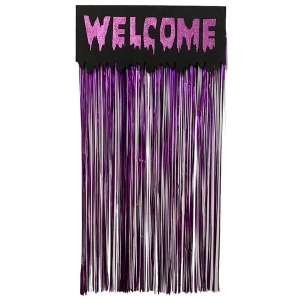 Placa Welcome Halloween Roxa - 85cm X 60cm