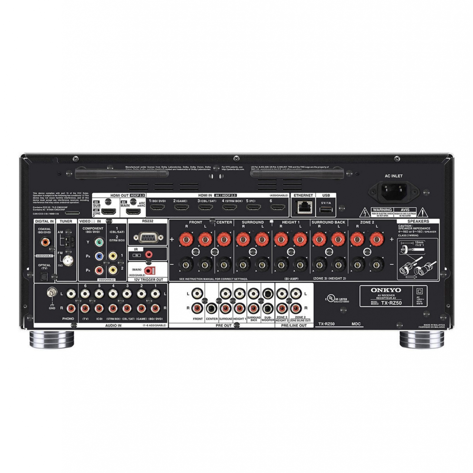 Onkyo TX-RZ50 Receiver 11.2 CH Dolby Atmos THX HDMI 2.1 COM 8K e DIRAC Live - 120v