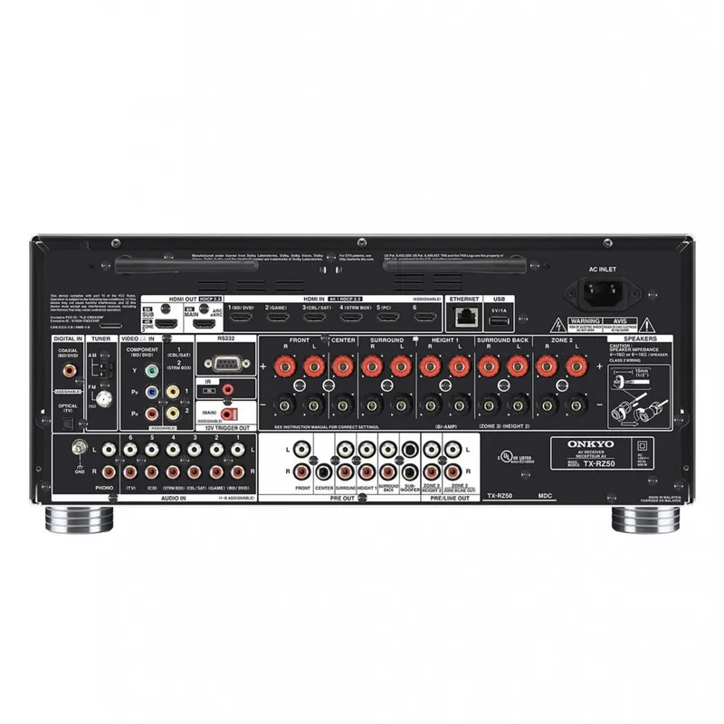 Onkyo TX-RZ50 Receiver 11.2 CH Dolby Atmos THX HDMI 2.1 COM 8K e DIRAC Live - 120v