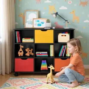 Nicho Estante Quarto Infantil 3 Gavetas Com Rodízios Preto Colorido