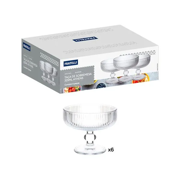 Conjunto com 6 Taças para Sobremesa Athens de Vidro 325ml 311900 - Fratelli