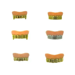 Kit 6 Dentaduras Dentes Grillz Metalico Rapper Gangster