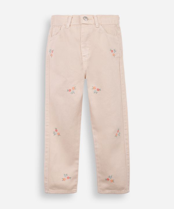 calça reta infantil de sarja floral bege 2