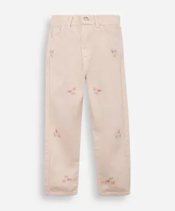 calça reta infantil de sarja floral bege 4