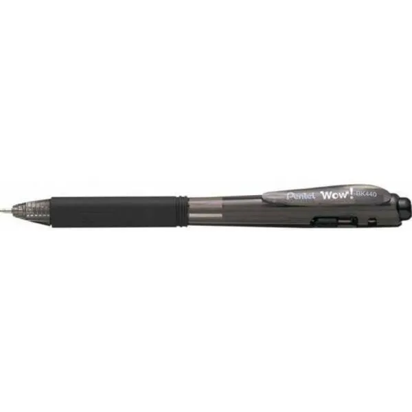 Caneta Esferográfica Retrátil Pentel Wow com Ponta 1.0MM e Corpo Transparente para Escrita Suave Preto Caneta Esferográfica Retrátil Pentel Wow Ponta 1.0MM com Escrita Suave e sem Borrões Preto